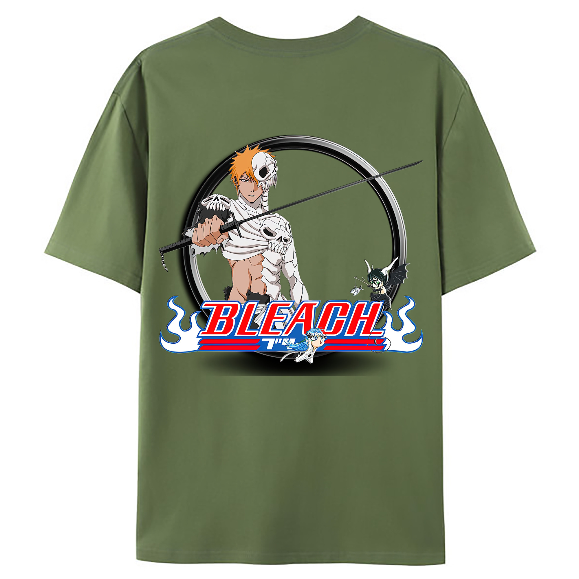 （画像用） ブリーチ 黒崎一護（くろさき いちご）BLEACH Kurosaki Ichigo 綿100％ メンズ半袖Tシャツ（バックプリント） 通気性
